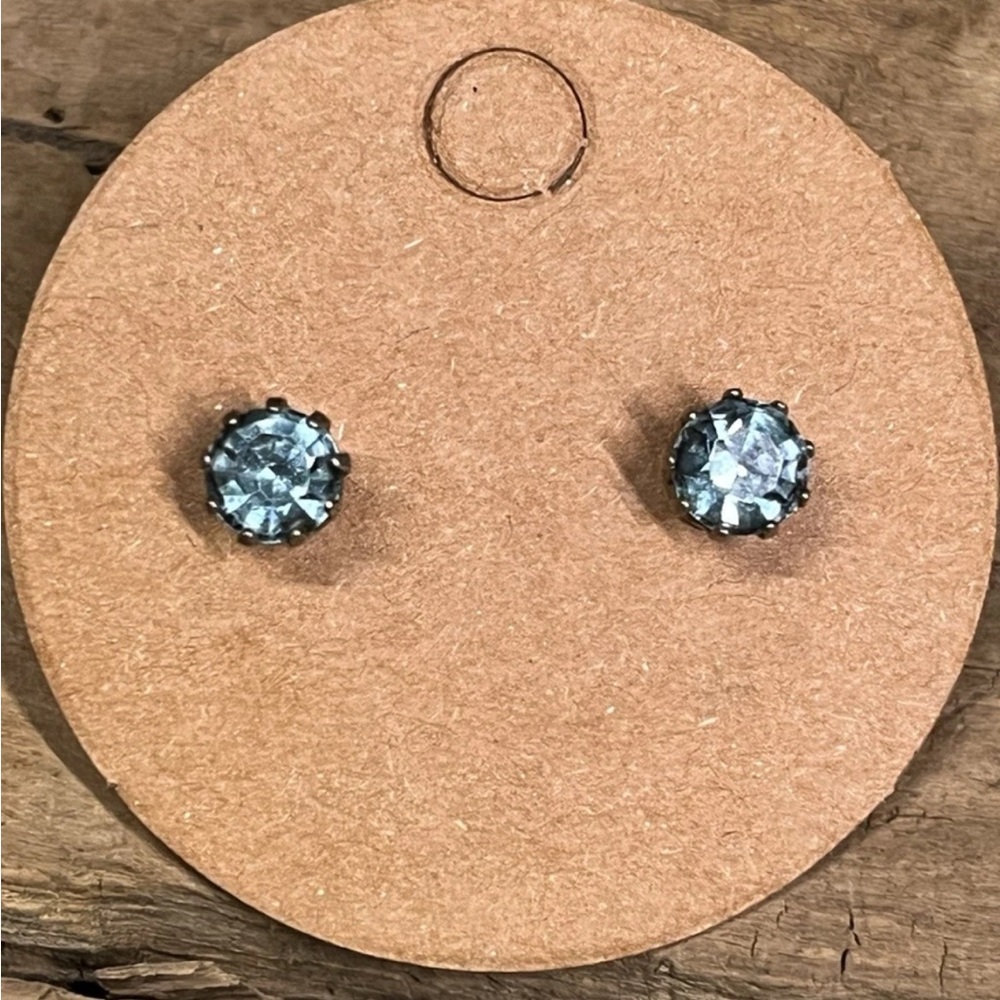 Vintage Silver Tone 6mm Topaz Stud Earrings